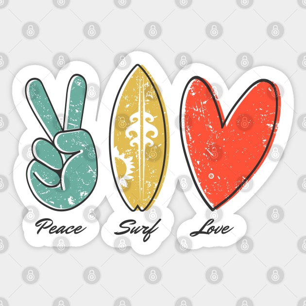 Peace, Surf, Love, finger peace sign, surfboard, Heart Ribbon Sticker by Yurko_shop